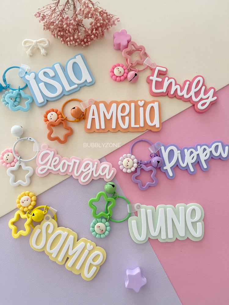 Personalised Acrylic Smiley Flower Name Keychain
