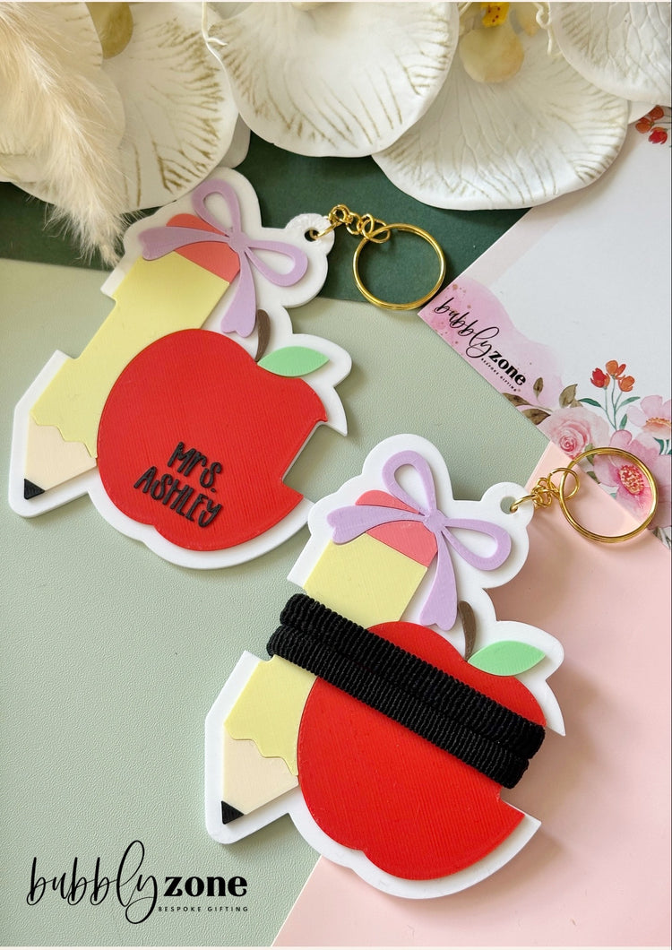 Personalized Teacher Hair Tie Holder Keychain