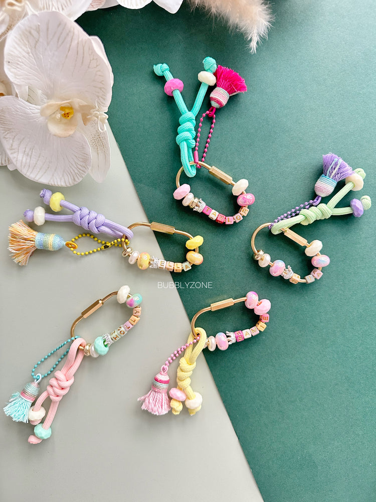 Custom Beaded Name Gold Carabiner Bag Charm