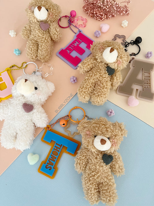 Personalised Teddy Bear Varsity Initial Keychain