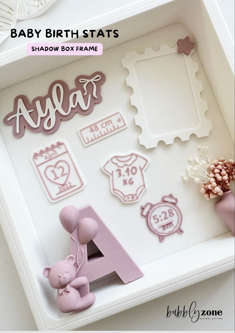 Personalized Baby Birth Stats Shadow Box Frame- Dusty Pink colour
