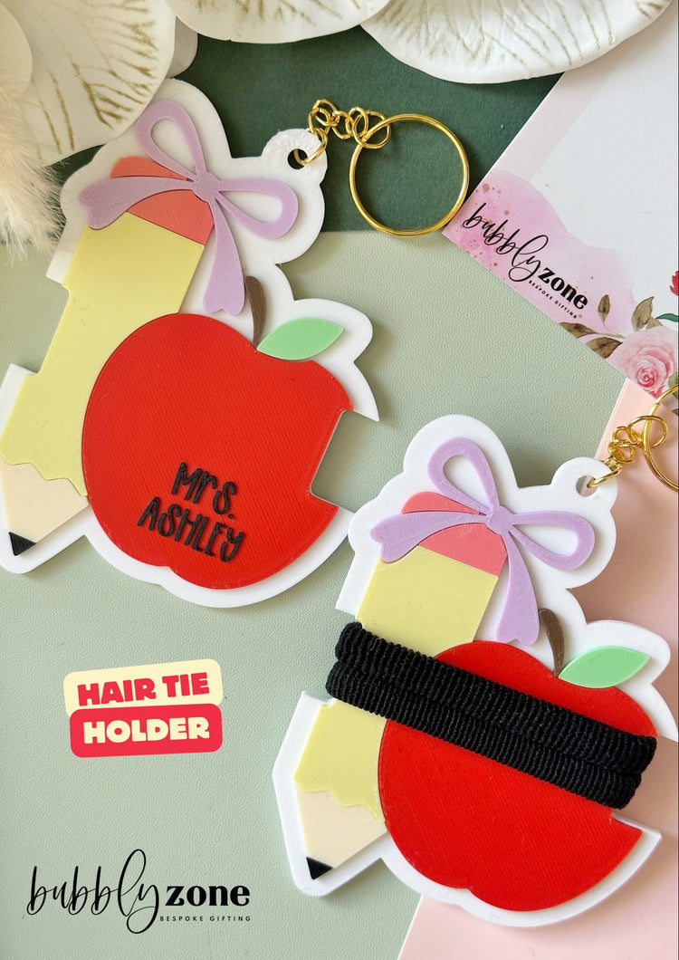 Personalized Teacher Hair Tie Holder Keychain