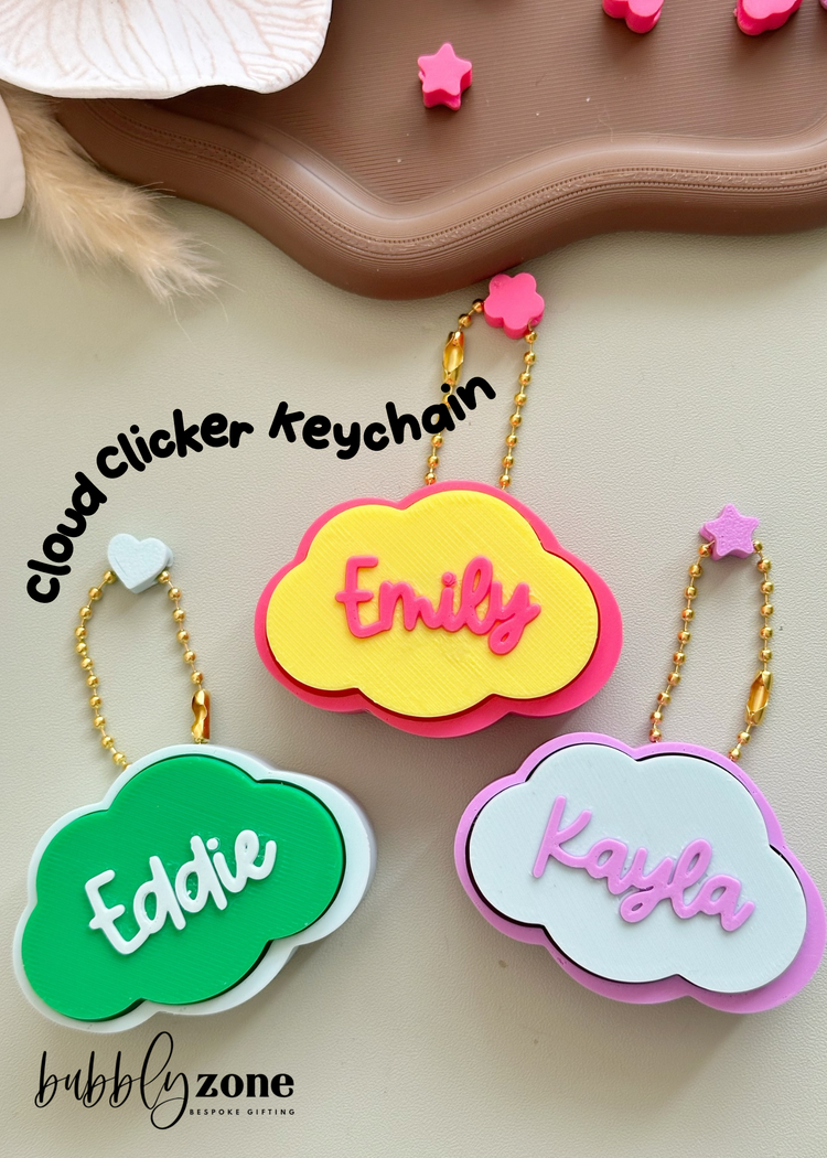 Personalised Cloud Clicker Keychain | Fidget Bag Charm with Name