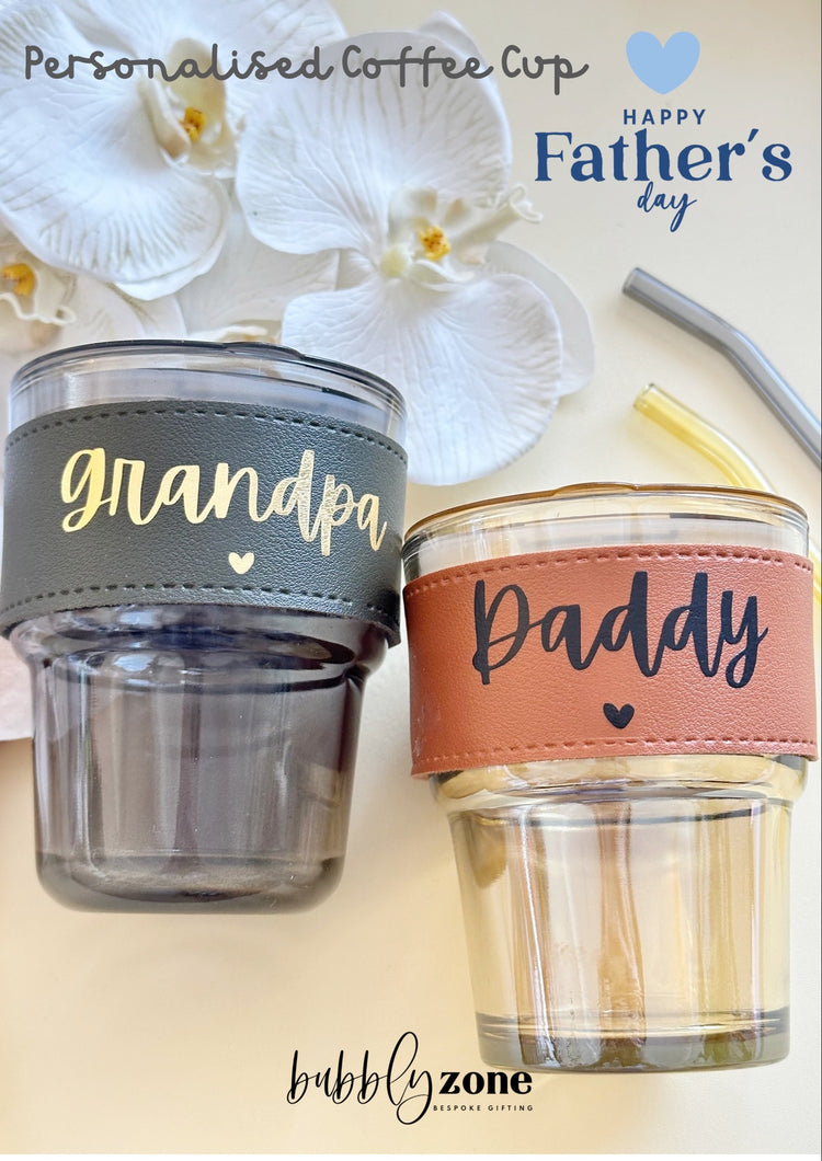 Personalized Glass Coffee Cup with Sleeve