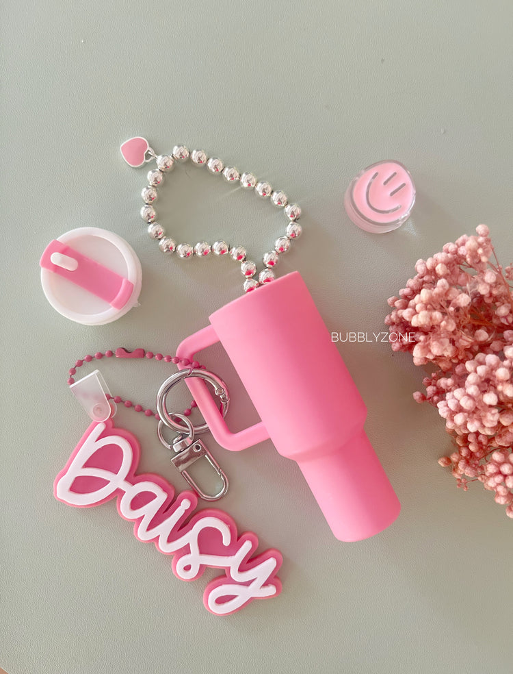 Personalised Name Tag with Tumbler Lip Balm Holder Keychain
