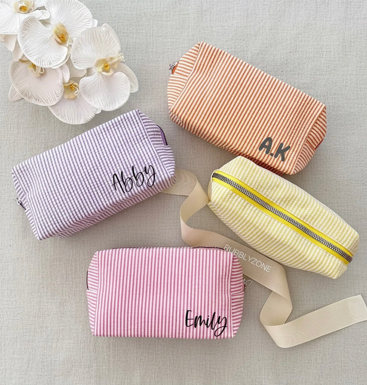 Personalised Striped Makeup Pouch