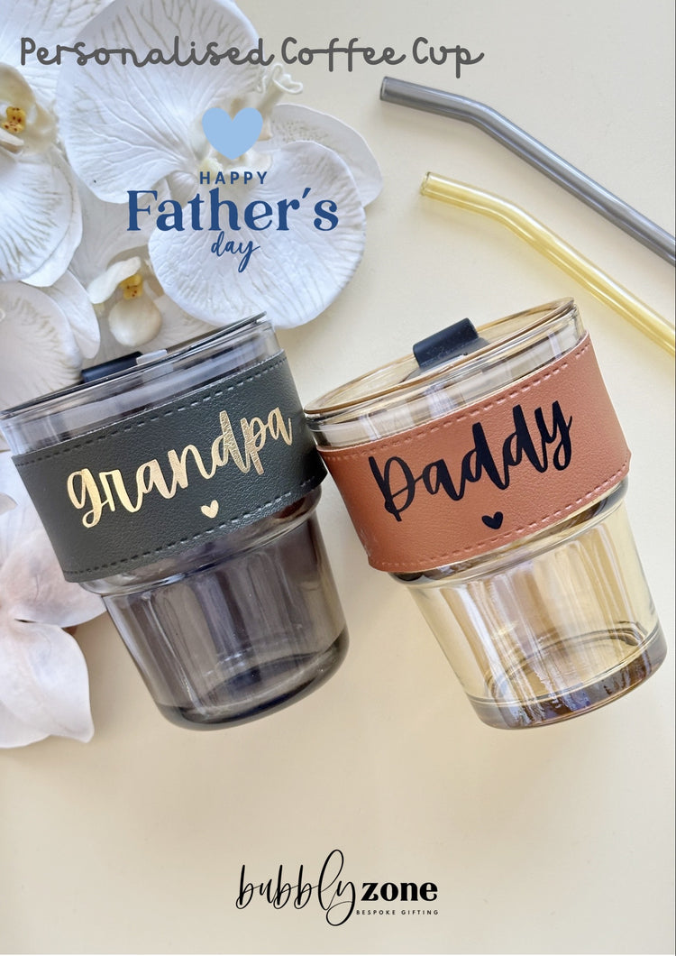 Personalized Glass Coffee Cup with Sleeve