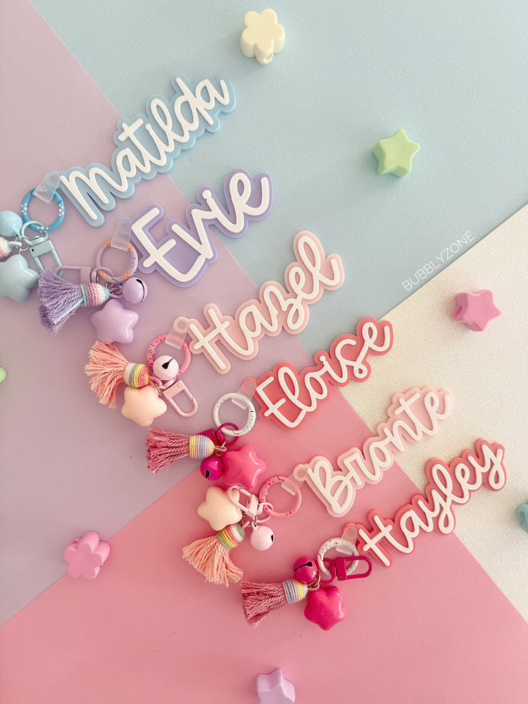 Personalised Acrylic Name Keychain with Tassel and Star Charm