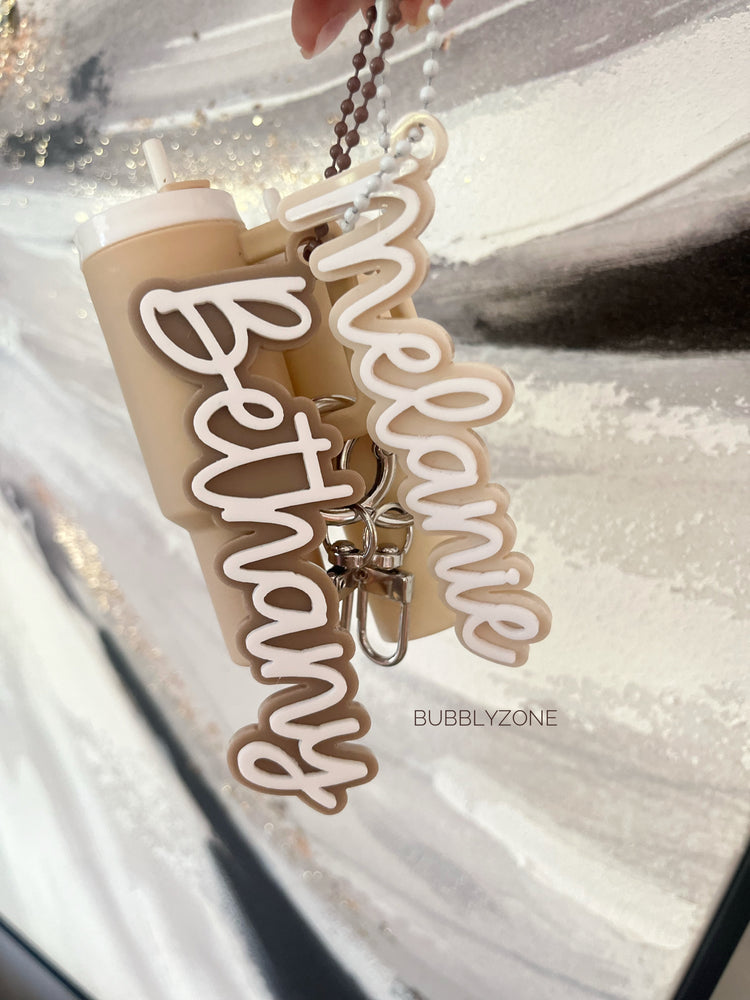 Personalised Name Tag with Tumbler Lip Balm Holder Keychain