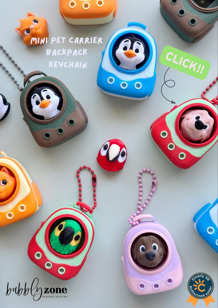 3D Printed Mini Pet Carrier Backpack Keychain