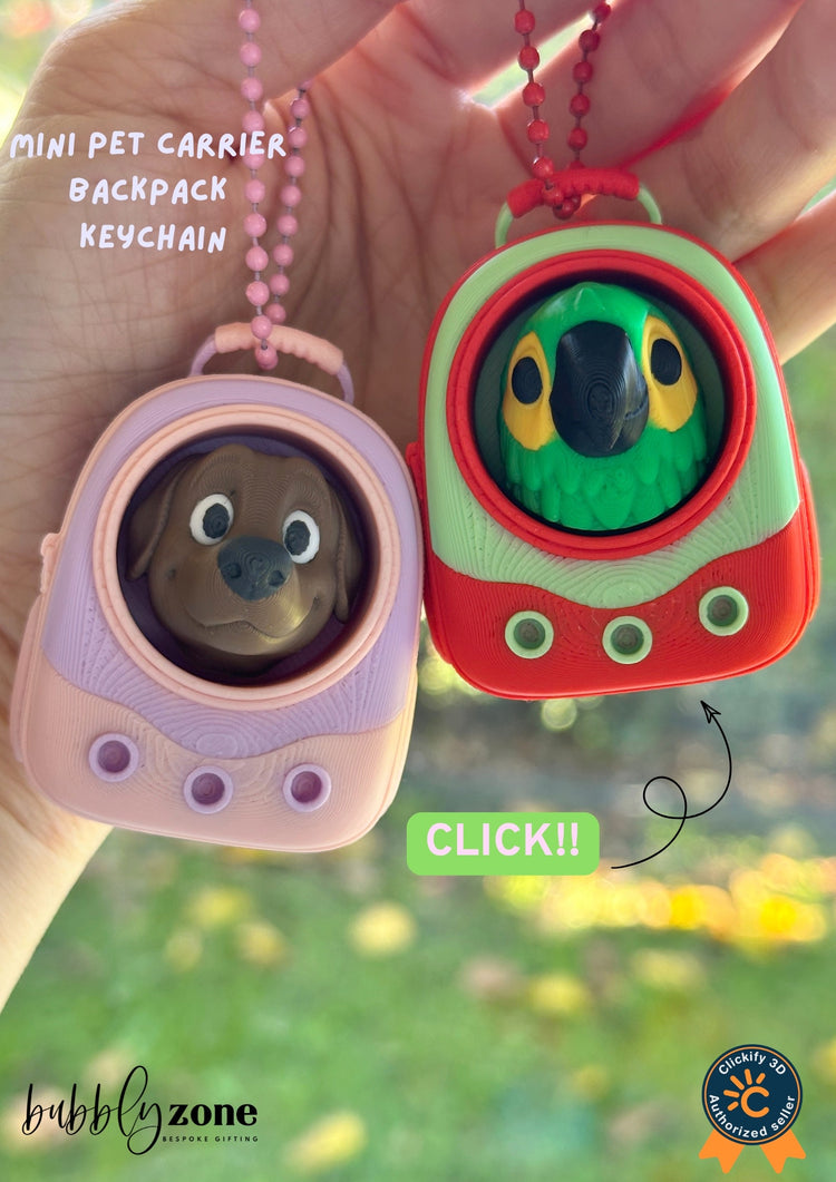 3D Printed Mini Pet Carrier Backpack Keychain