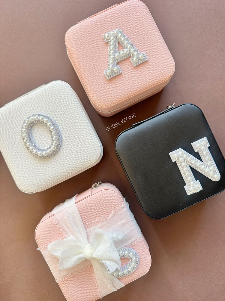 Personalized Pearl Initial Travel Jewelry Box/ Bridal Party Gifts