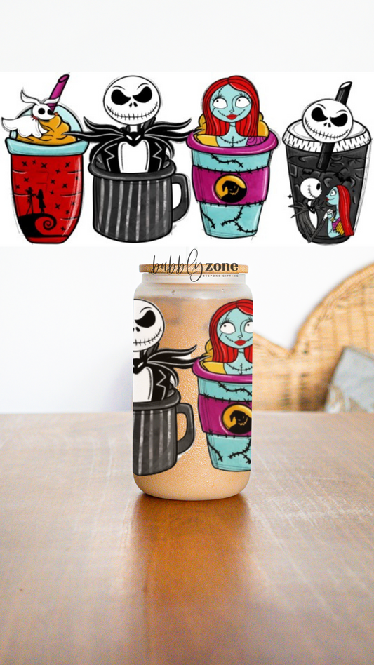 Skellington Couple in Coffee Mugs UV DTF Wrap