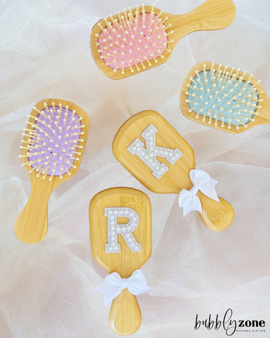 Personalised Pearl Initial Bamboo Hair Brush