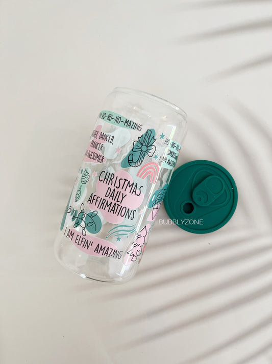 Christmas Affirmations 16oz Multi Colour Lid Glass Can