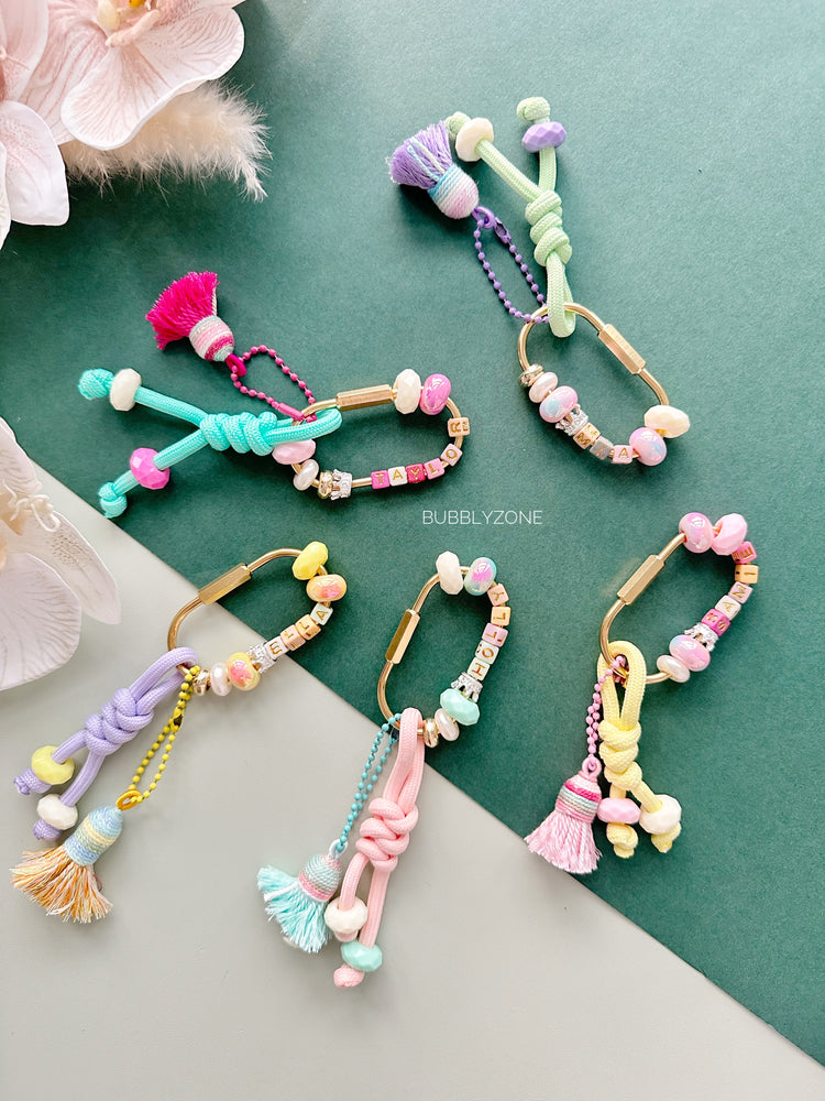 Custom Beaded Name Gold Carabiner Bag Charm