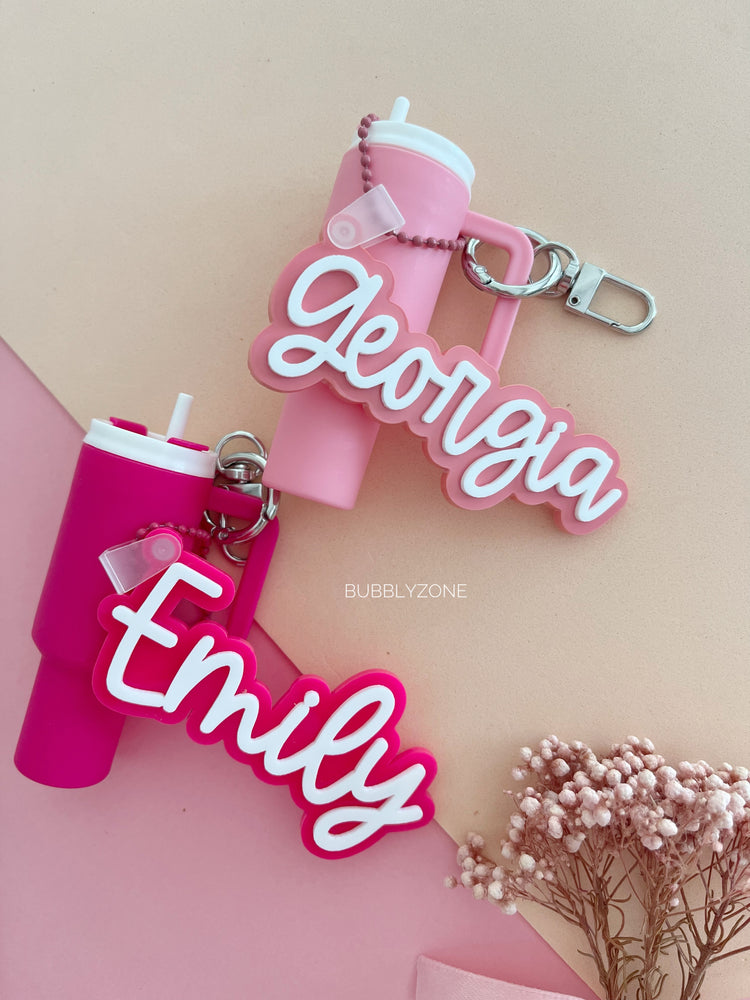 Personalised Name Tag with Tumbler Lip Balm Holder Keychain