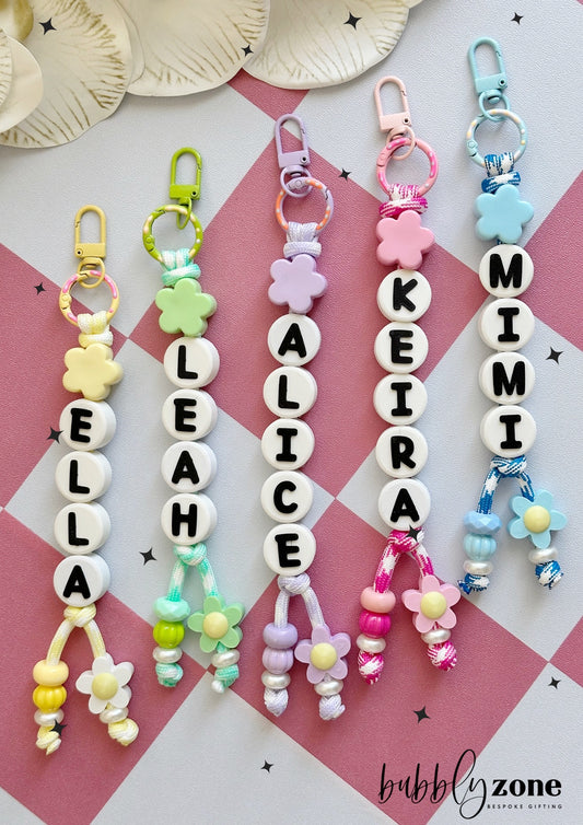 Personalized Beaded Keychain with Flower Charm/ Friendship accessories