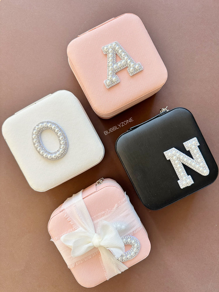 Personalized Pearl Initial Travel Jewelry Box/ Bridal Party Gifts
