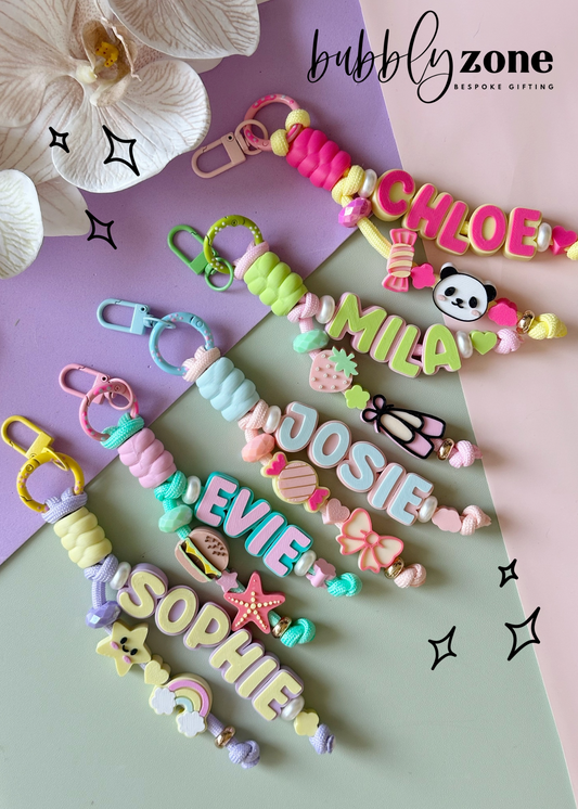 Custom Pastel Beaded Keychain with Cute Charms