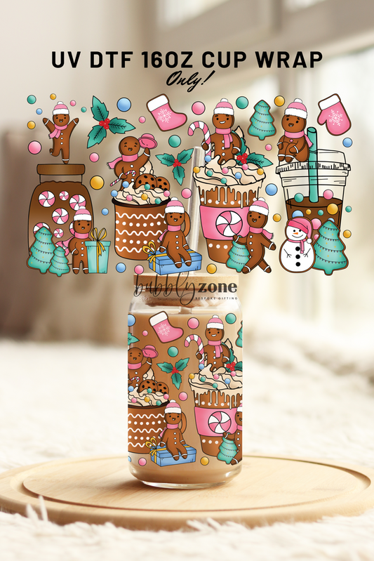 Gingerbread Man in Coffee Cups UV DTF Wrap