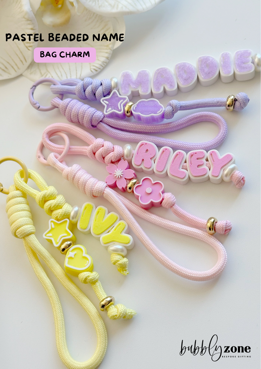 Personalised Pastel Paracord Beaded Name Bag Charm