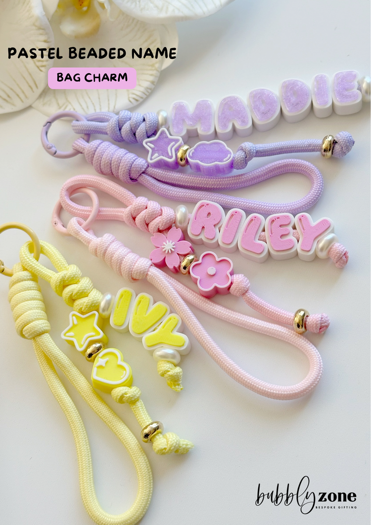 Personalised Pastel Paracord Beaded Name Bag Charm