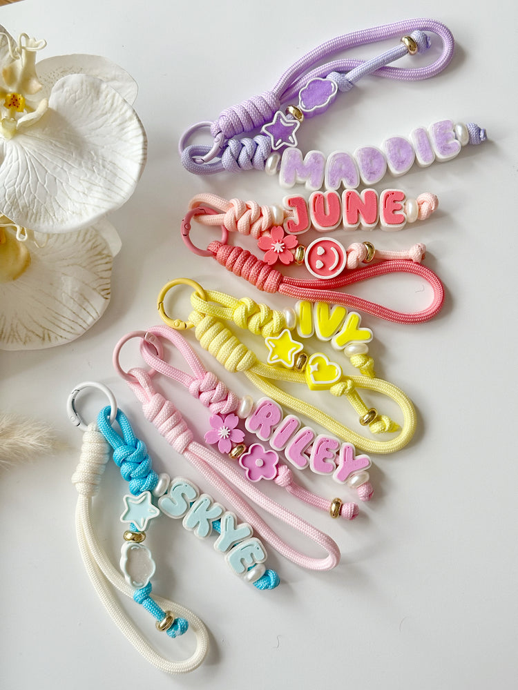 Personalised Pastel Paracord Beaded Name Bag Charm