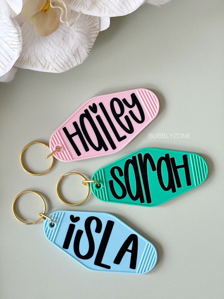 Personalized Retro Motel Keychain ( Custom Name Key Tag with Tassel)