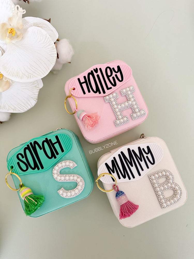 Personalised Square Jewellery Case with Vintage Motel Keychain