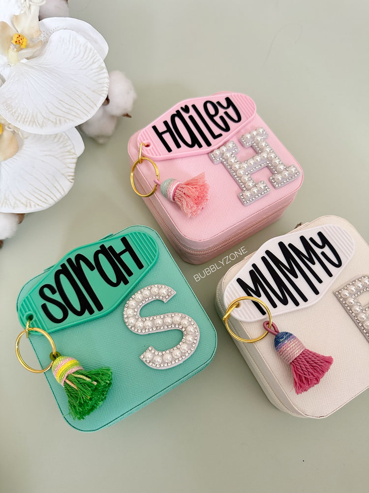 Personalised Square Jewellery Case with Vintage Motel Keychain
