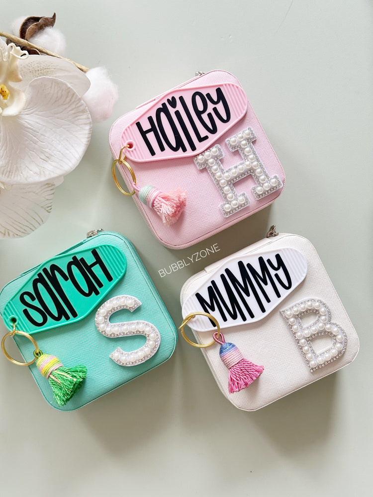 Personalised Square Jewellery Case with Vintage Motel Keychain