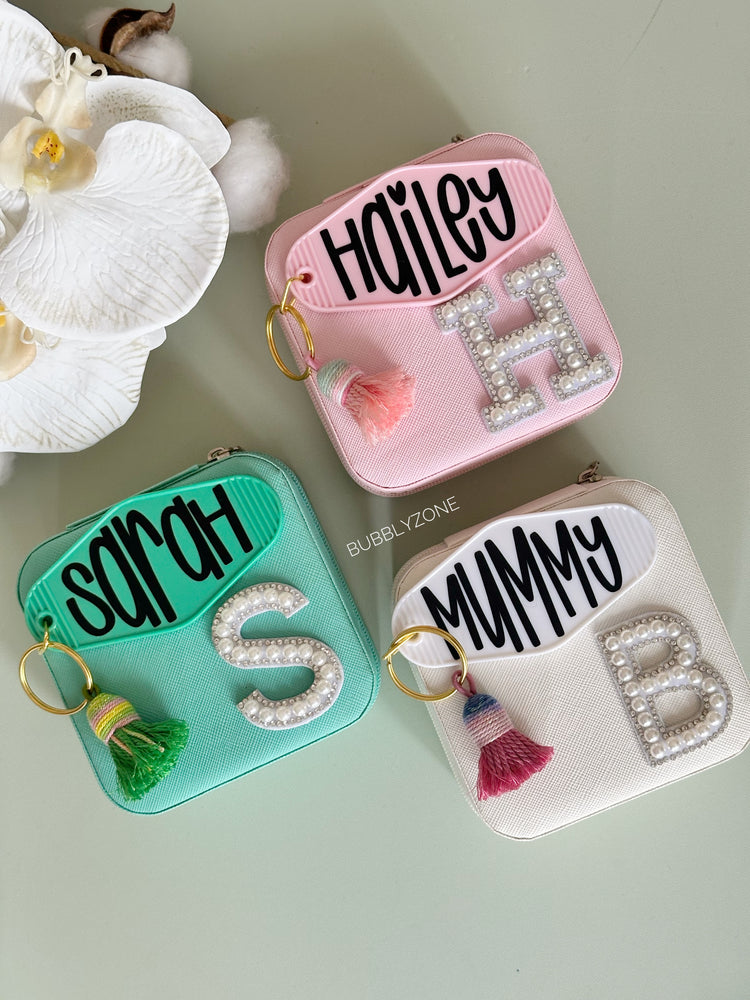 Personalised Square Jewellery Case with Vintage Motel Keychain