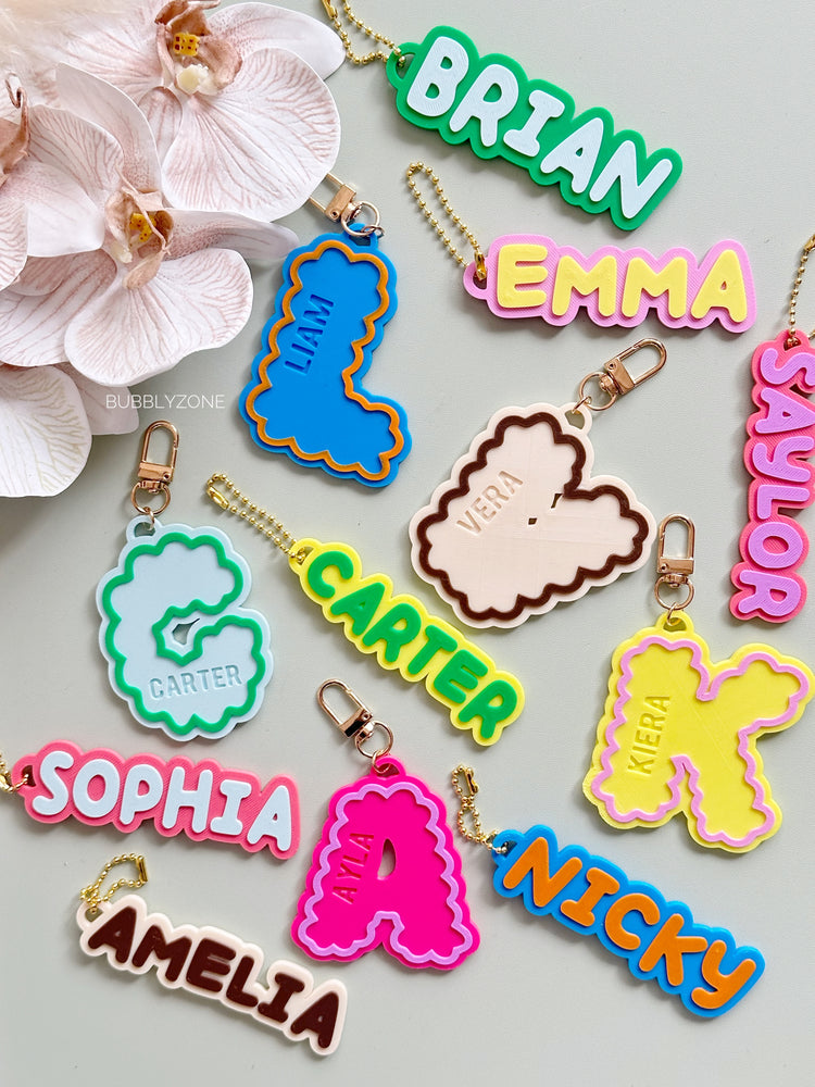 Personalised 3D Printed Name Bag Tag | Custom Kids School Bag Keychain |