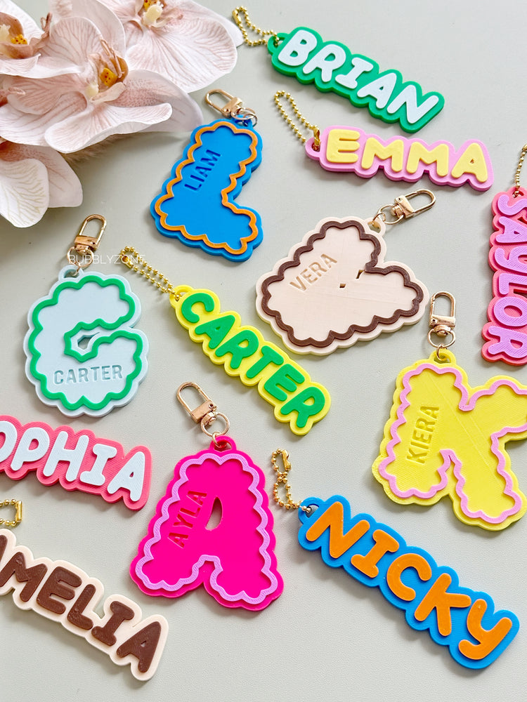 Personalised 3D Printed Name Bag Tag | Custom Kids School Bag Keychain |