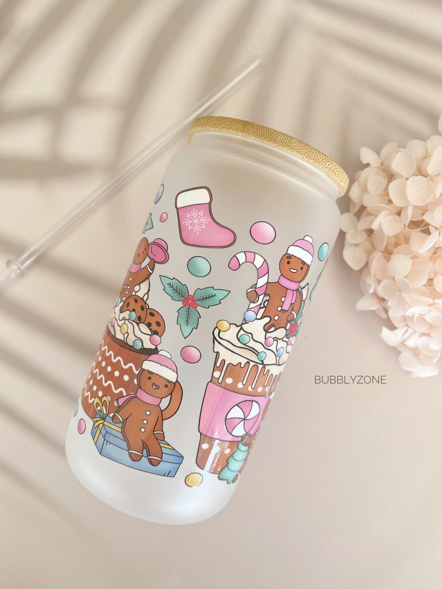 Christmas Gingerbread Man Can Glass Cup, Gingerbread Man Iced