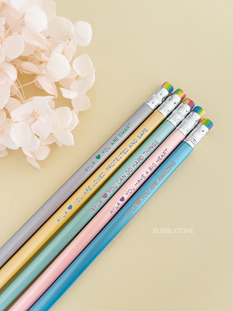 Personalised Shimmer Rainbow Colour Engraved Pencils- Pack of 5