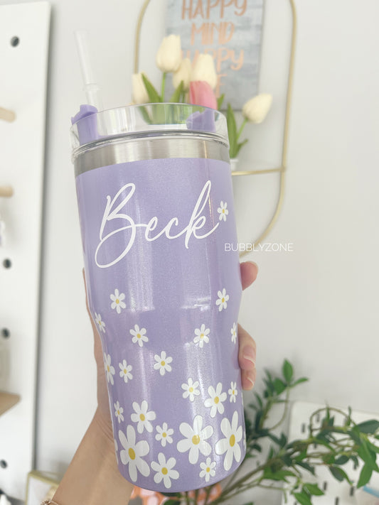 Personalised Daisy Flowers Shimmer Insulated Tumbler