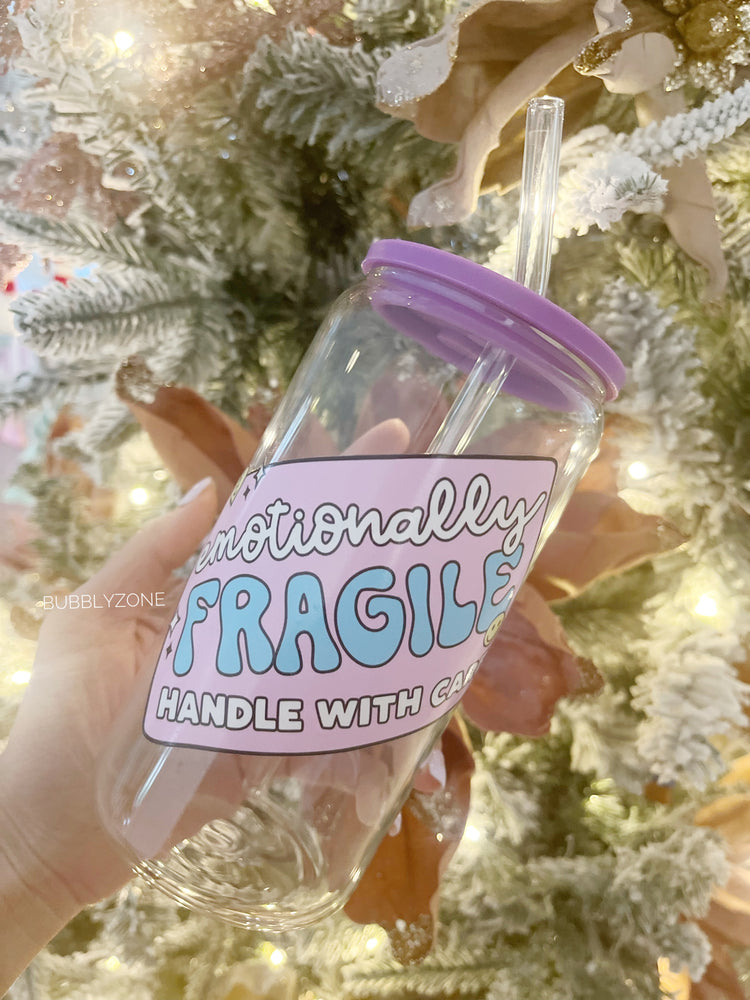 Emotionally Fragile Handle With Care 16oz Multi Colour Lid Glass Can