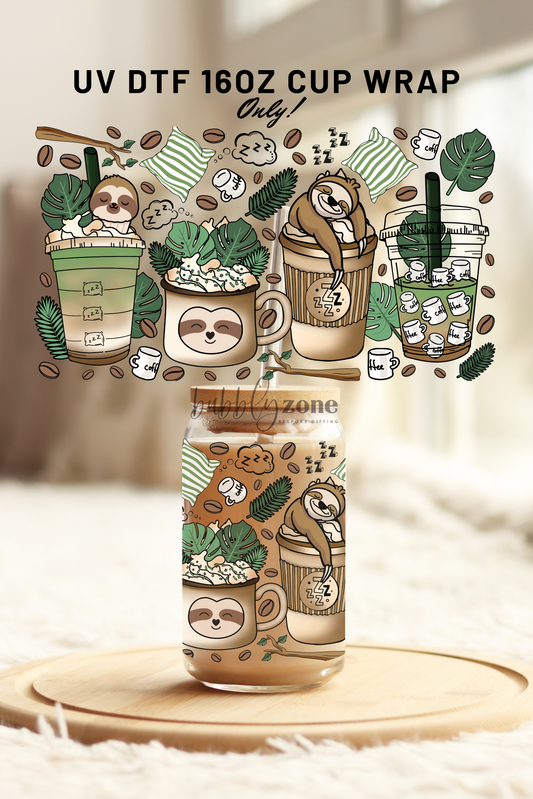 Cute Sloths in Coffee Mugs UV DTF Wrap