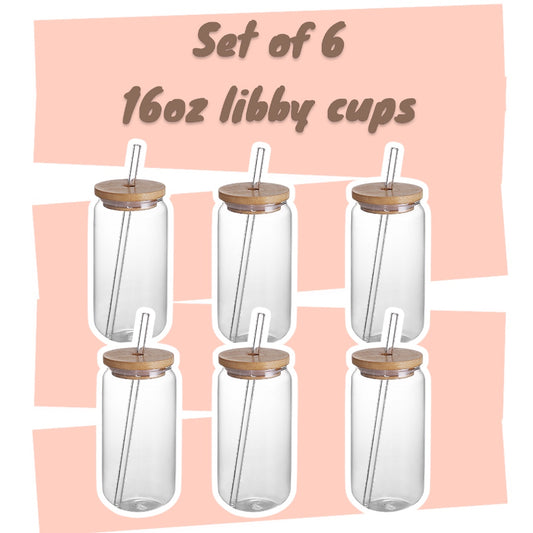 16oz Sublimation Libby Clear Glass Can - Set of 6