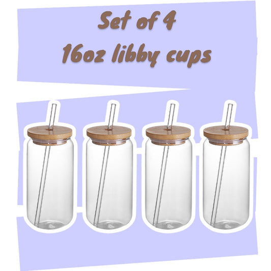 16oz Sublimation Libby Glass Can - Set of 4