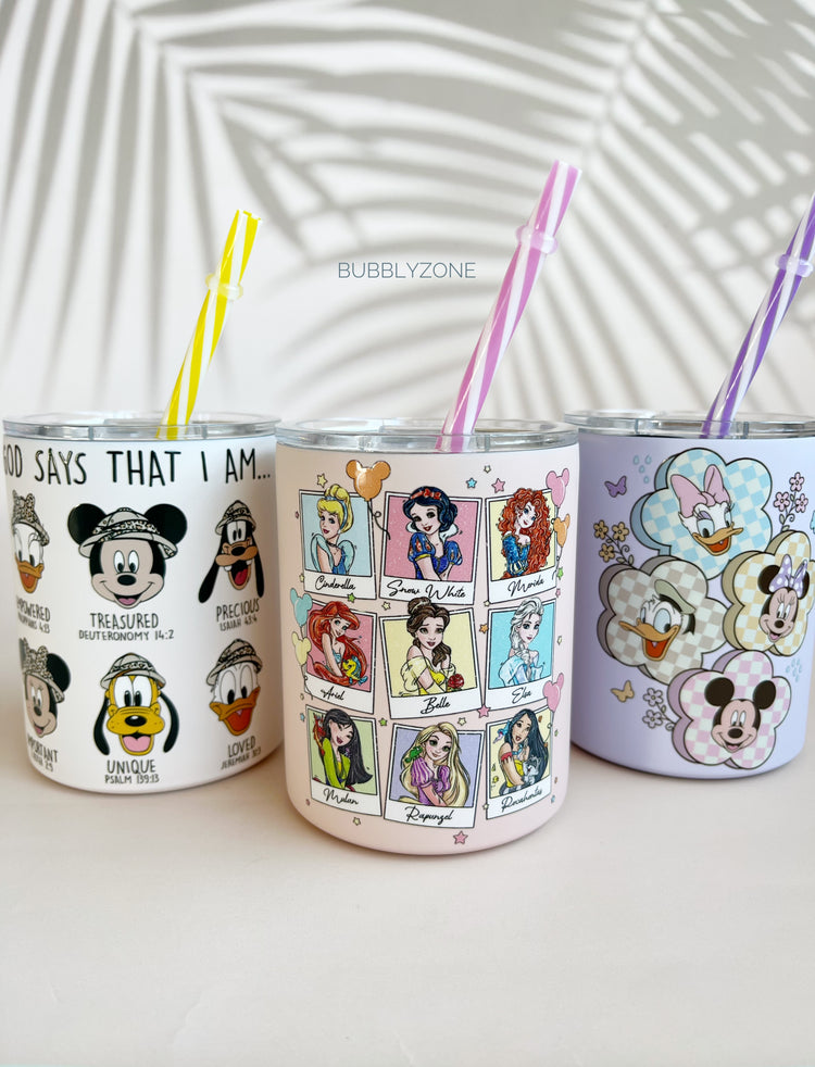 Kawaii Cartoon Princess Kids 10oz Matte Colour Insulated Tumbler