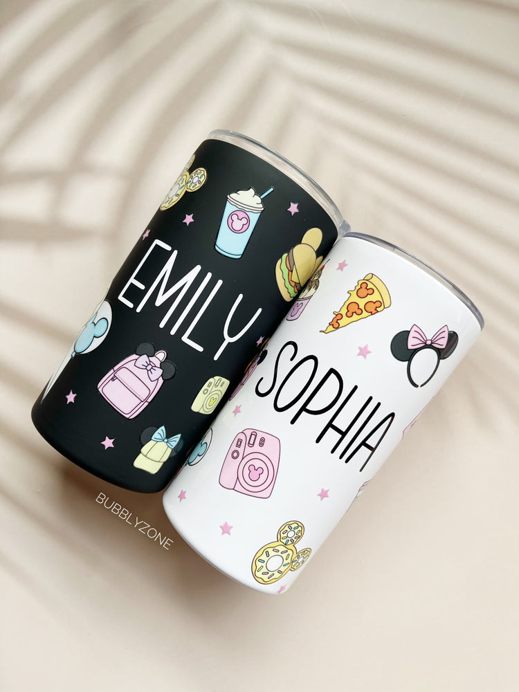 Personalised Mickey Mouse & Snacks 12oz Insulated Skinny Tumbler