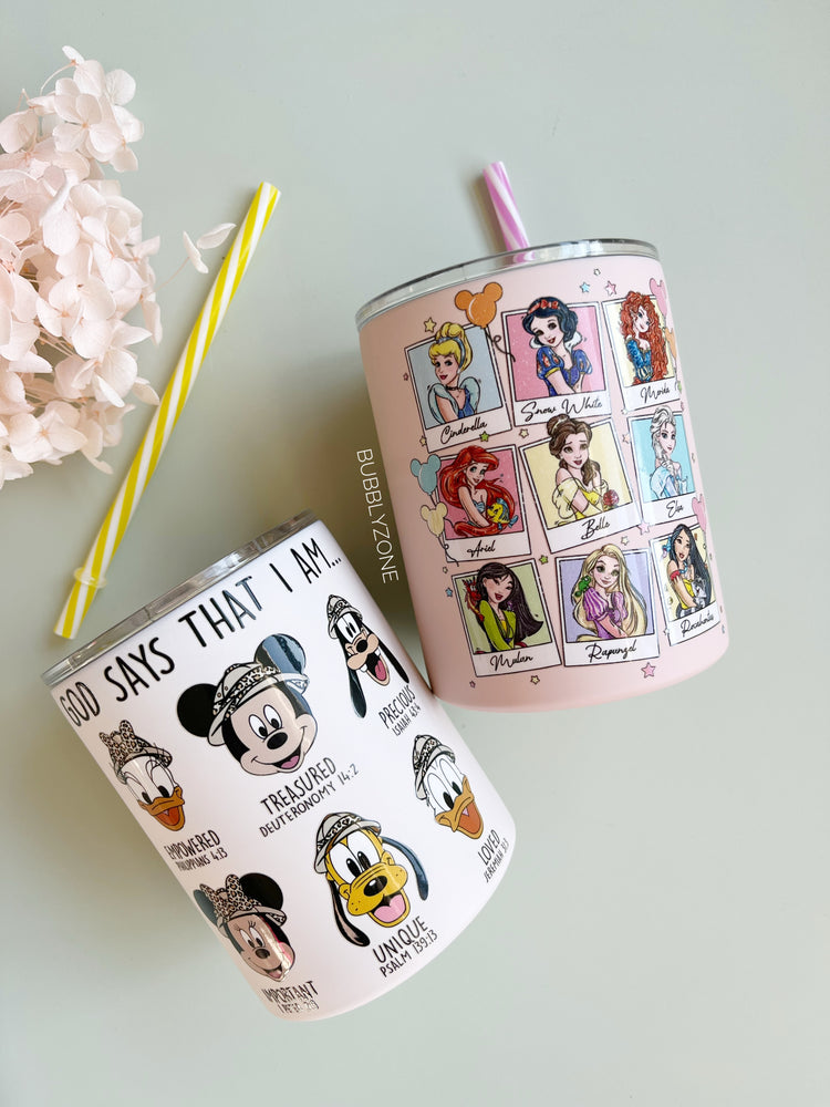 Kawaii Cartoon Princess Kids 10oz Matte Colour Insulated Tumbler