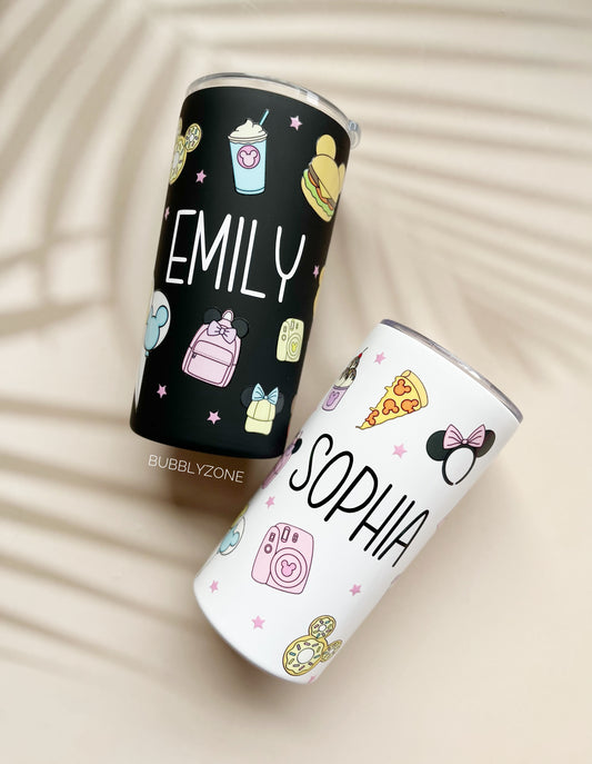 Personalised Mickey Mouse & Snacks 12oz Insulated Skinny Tumbler