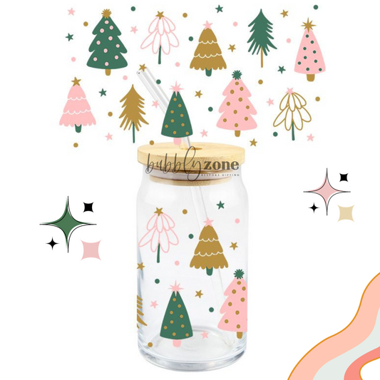 Pink and Gold Christmas Trees UV DTF Wrap