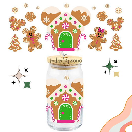 Gingerbread House and Mickey Mouse UV DTF Wrap