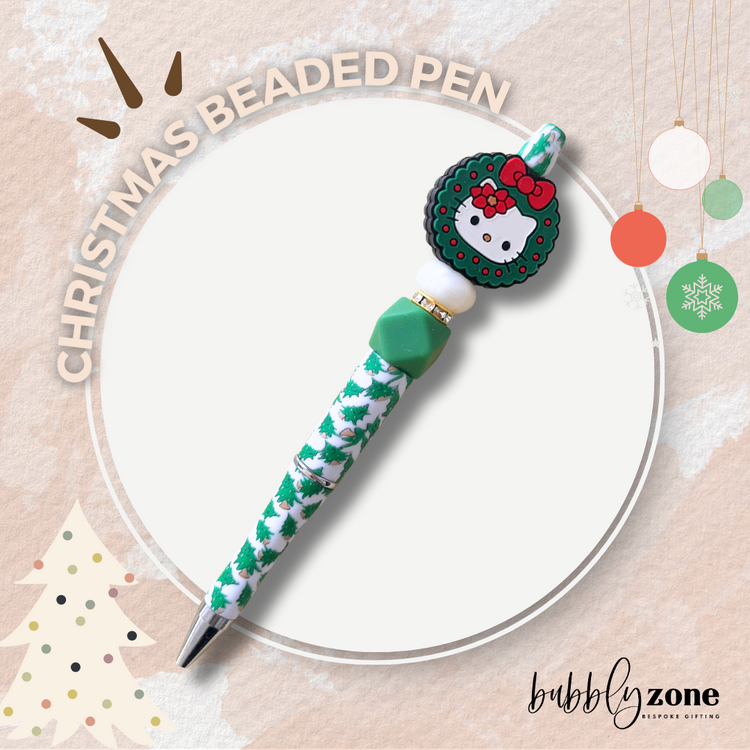 Kitty Cat Christmas Wreath Beaded Pen