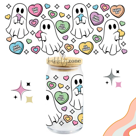 Heart Shaped Candy Valentine Ghosts UV DTF Wrap